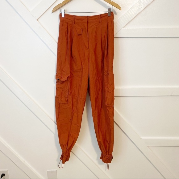 Drae Pleated High Waisted Cinch Ankle Baggy Nylon Cargo Pants Rust Orange Sz M - Picture 2 of 12